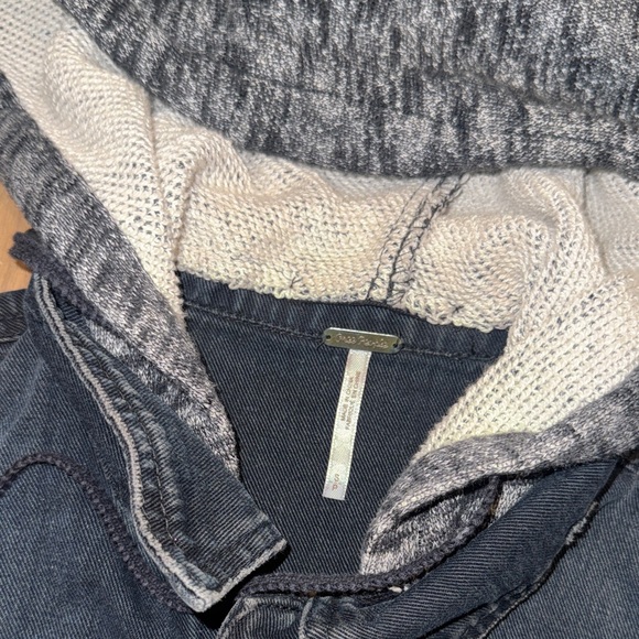 Free People Denim Jacket with Gray Sleeves and Hood - Picture 3 of 3